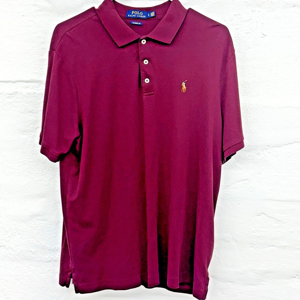 Polo Ralf Lauren Polo Shirt Mens LG‎ Burgundy Pima Soft Touch Classic Pony Logo